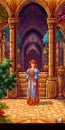 Old game style. Princess is in the castle. Beautiful illustration picture. Generative AI