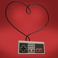old gamepad vintage controller love gaming concept background heart render isolated