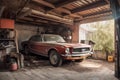 old garage with car lift, for easy maintenance and repairs Royalty Free Stock Photo