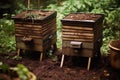 Old garden compost bin for organic material. Generative AI Royalty Free Stock Photo