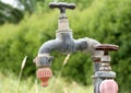 Old garden tap with plastic hose connection Royalty Free Stock Photo