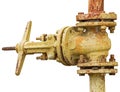 Old gas pipe with a valve on white Royalty Free Stock Photo