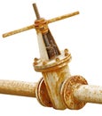 Old gas pipe with a valve on white Royalty Free Stock Photo