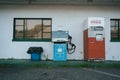 Old gas pump and vending machine at Sycamore Drive-In, Bethel, Connecticut