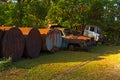 Old gas tank and motor car used do in ore mine Royalty Free Stock Photo