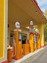 Retro Shell gas station with pumps