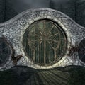 Old gate in a dark forest - 3D illustration
