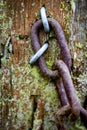 Old gate post with chain and barbed wire Royalty Free Stock Photo