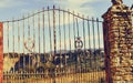 Old gate and Ronda town in distance, Spain Royalty Free Stock Photo