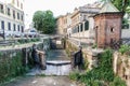 Old gateway and houses in Milan. Italy 05.05,2017