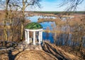 Old gazebo in a picturesque location at sunny spring day. Sedniv, Chernihiv region, Ukraine