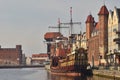 Old Gdansk Harbor With Ship Mooring