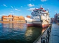 Old Gdansk waterfront with passenger ship