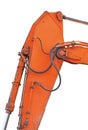 Old Generic Excavator Dipper And Boom Plus Bucket Ram Vertical Closeup, Isolated Orange Yellow Details, Backhoe Dozer Hydraulics