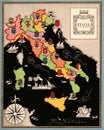 Old geographical map of Italy with the coats of arms of their regions Royalty Free Stock Photo