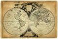 Old geographical map of the world of the 1752. A good background for design on the theme of travel, geography, history, voyage, Royalty Free Stock Photo