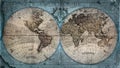 Old geographical map of the world of the 18th century. A good background for design on the theme of travel, geography, history, Royalty Free Stock Photo