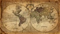 Old geographical map of the world of the 18th century. A good background for design on the theme of travel, geography, history,