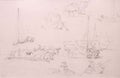 Old George Chinnery Ink Pencil Sketch Macanese Figure Junk Boat Drawing Portuguese Macao Vintage Macau Tanka Antique Print