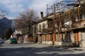 Old georgian architecture and spring blossom trees in Mtskheta Royalty Free Stock Photo