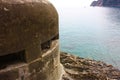 Old german bunker from the second world war on a cliff overlooking the sea at cinque terre in monterosso in liguria Royalty Free Stock Photo