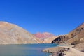 Old german campervan at the Laguna Agua Negra lake to the Paso Agua De Negra, Elqui valley near Vicuna, Chile Royalty Free Stock Photo