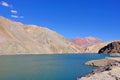 Old german campervan at the Laguna Agua Negra lake to the Paso Agua De Negra, Elqui valley near Vicuna, Chile Royalty Free Stock Photo