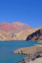 Old german campervan at the Laguna Agua Negra lake to the Paso Agua De Negra, Elqui valley near Vicuna, Chile Royalty Free Stock Photo