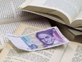 Old german currency, German 10 D-Mark banknote hidden in a old book Royalty Free Stock Photo