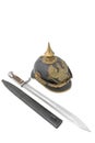 Old German helm with bayonet to Mauser rifle Royalty Free Stock Photo