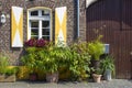 Old German house with windows with wooden shutters, Wachtendonk