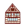 Old german house with wooden beams. colored half timbered building. Flat facades of european framing houses, cottages