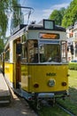 Old German tramway Kirnitzschtalbahn captured on a sunny day in Bad Schandau, Germany