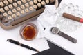 Old german type writer with paper, cigare, vintage watch Royalty Free Stock Photo