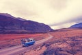 Old german vintage campervan beautiful landscape near Paso Roballos, Nashville retro vintage photo filter effect, warm