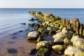 Old german wooden breakwater on the Baltic Sea