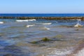 Old german wooden breakwater on the Baltic Sea coast