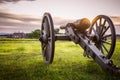 Gettysburg Cannon and Barn at Sunset Royalty Free Stock Photo