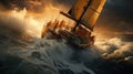 Old ghost ship sailing in a stormy sea Royalty Free Stock Photo