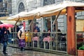 Gipsy woman begging in Florence, Italy Royalty Free Stock Photo