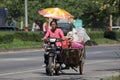 Old Girl and Old Honda Motercycle. Royalty Free Stock Photo