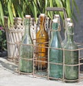 Old glass bottles on doorstep