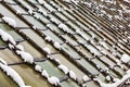 Old The glass roof of the greenhouse with a metal frame in the winter afternoon Royalty Free Stock Photo