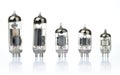 Old glass vacuum radio tubes on white