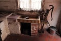 Old glazed ceramic brown butler sink in a Victorean washroom setting