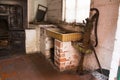 Old glazed ceramic brown butler sink in a Victorean washroom setting