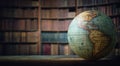 Old globe on bookshelf background. Selective focus. Retro style. Royalty Free Stock Photo