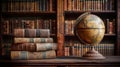 Travelling to the Past: Vintage Globe and Bookshelf Royalty Free Stock Photo