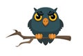 Old gloomy owl sitting on a thin tree branch. Vector illustration for Happy Halloween celebration Royalty Free Stock Photo