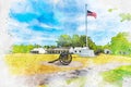 Old Glory and cannon at Fort Wilkins Historic State Park in Copper Harbor